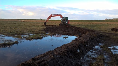 machine digging low level banks of peat
