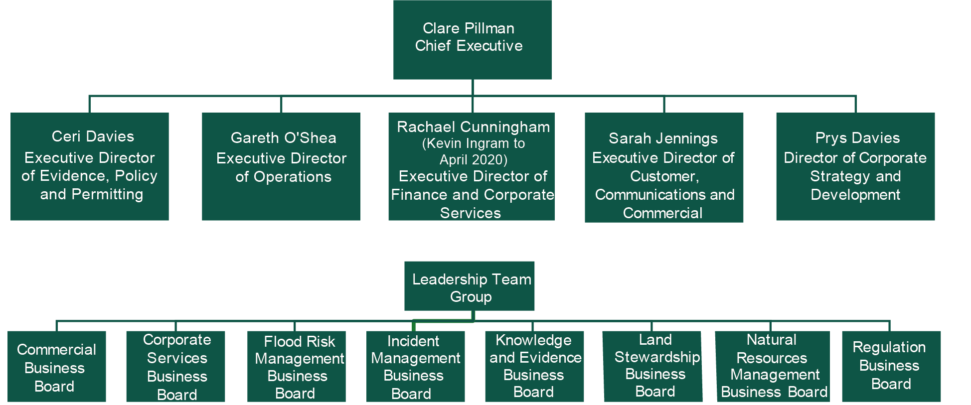 Our executive structure diagram. Details explianed in surrounding text.